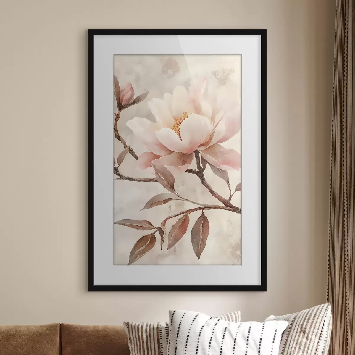 Poster Branche avec des pivoines et des feuilles f50292