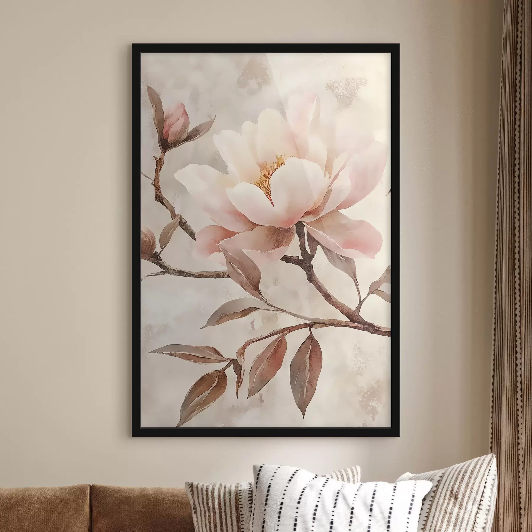 Papier peint Branche avec des pivoines et des feuilles f50292