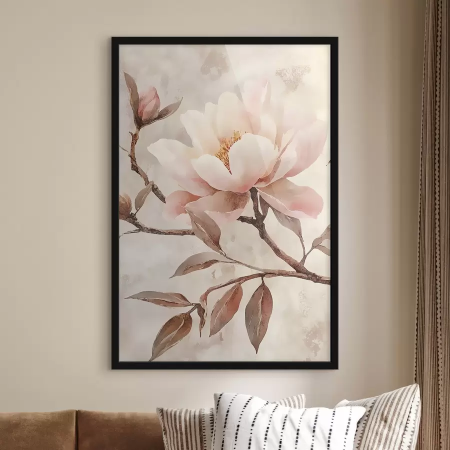 Papier peint Branche avec des pivoines et des feuilles f50292