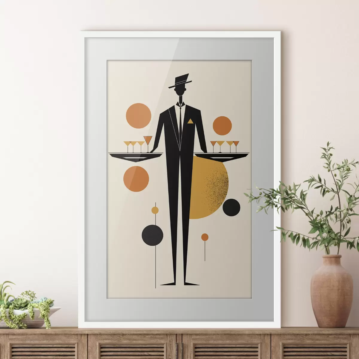 Poster Sommelier abstrait avec des verres à vin f50328