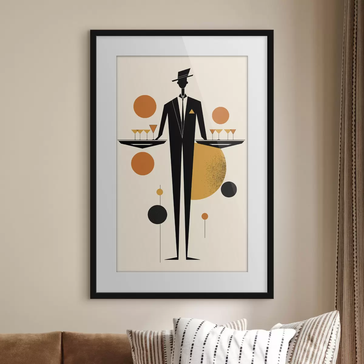 Poster Sommelier abstrait avec des verres à vin f50328