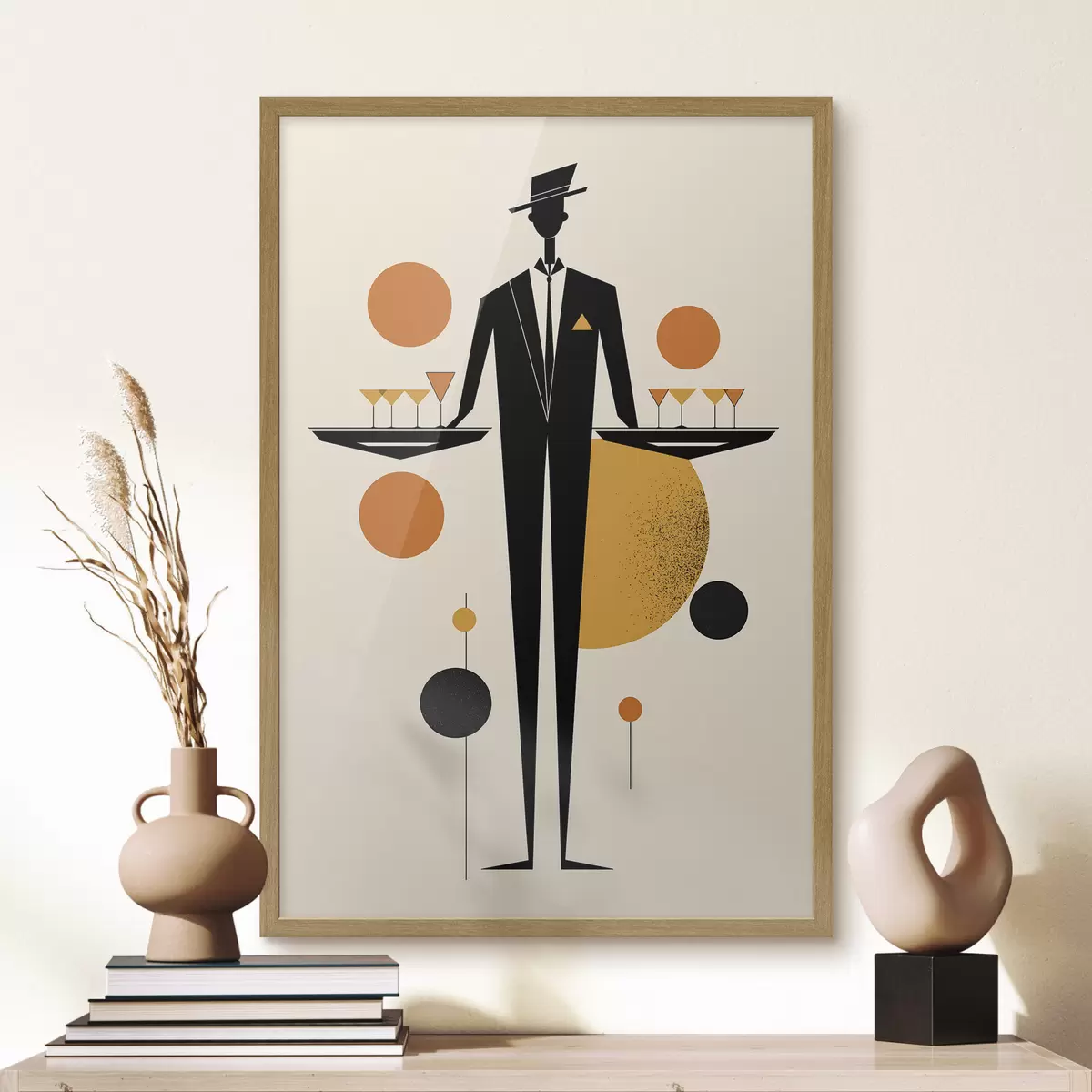 Poster Sommelier abstrait avec des verres à vin f50328