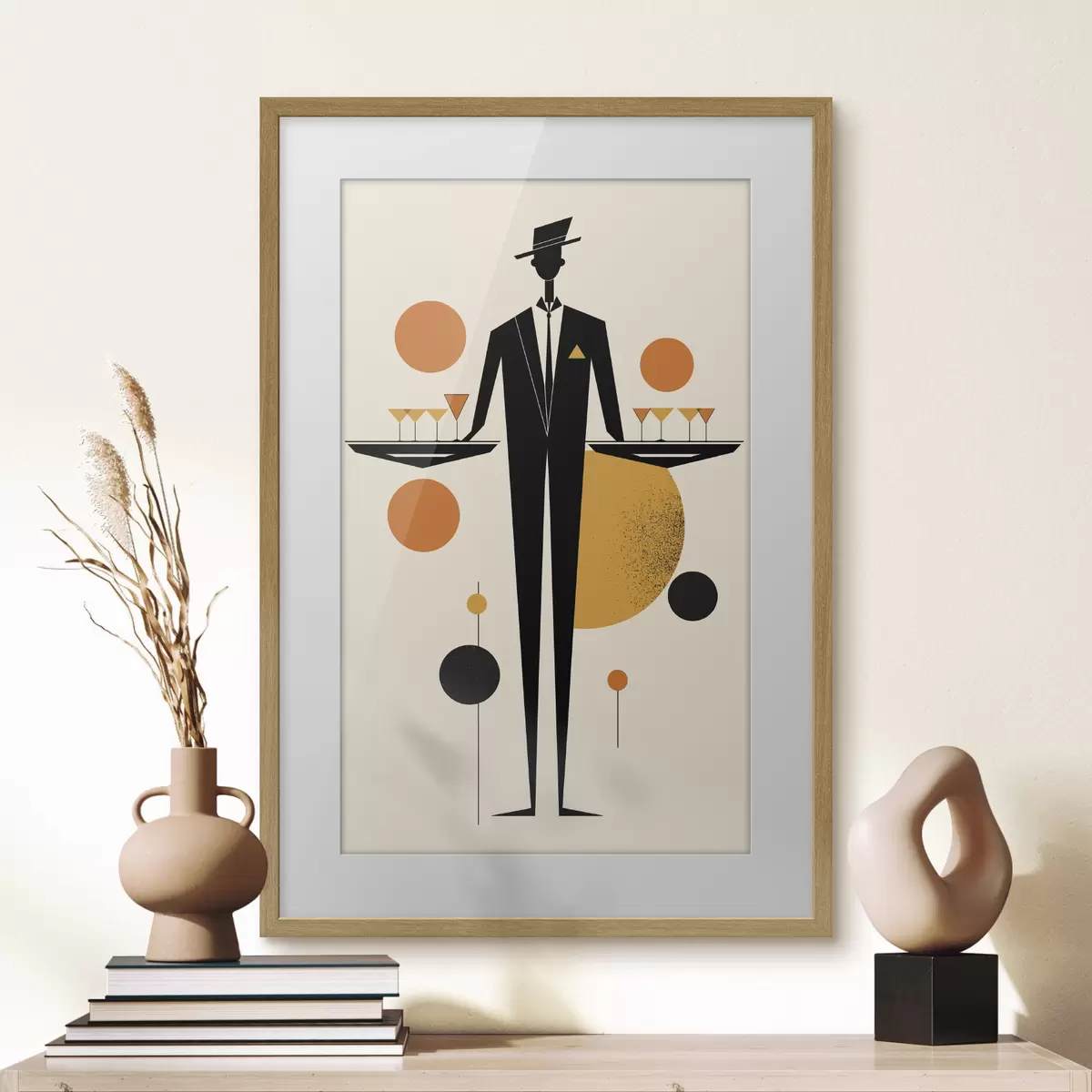 Poster Sommelier abstrait avec des verres à vin f50328