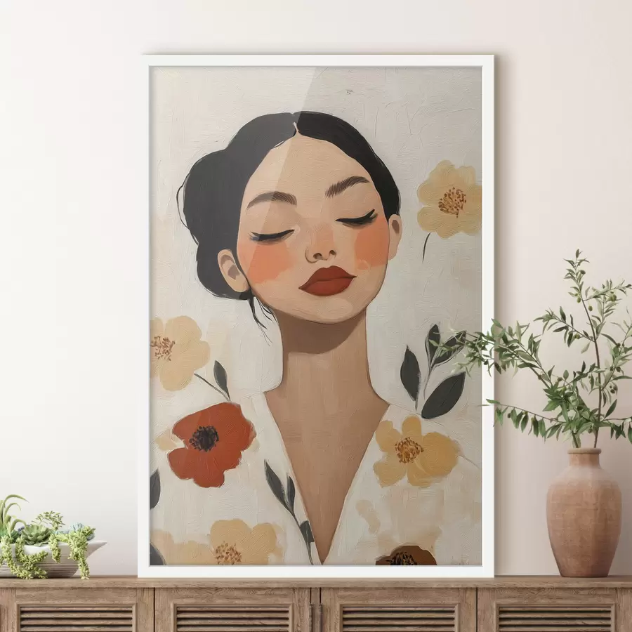 Papier peint Une jeune fille parmi les fleurs f50335