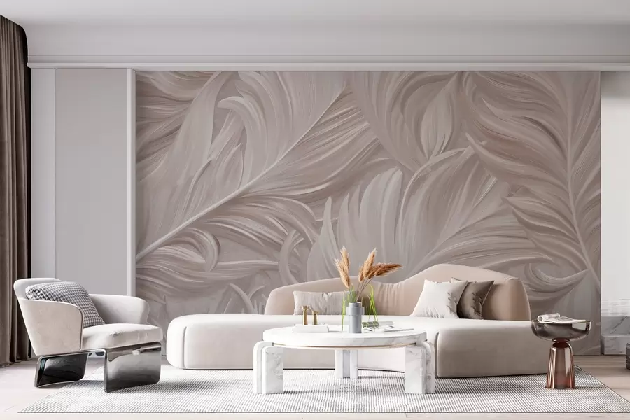 Papier peint Une grande plume peinte et incurvée, dans des tons de rose nacré w05757v1