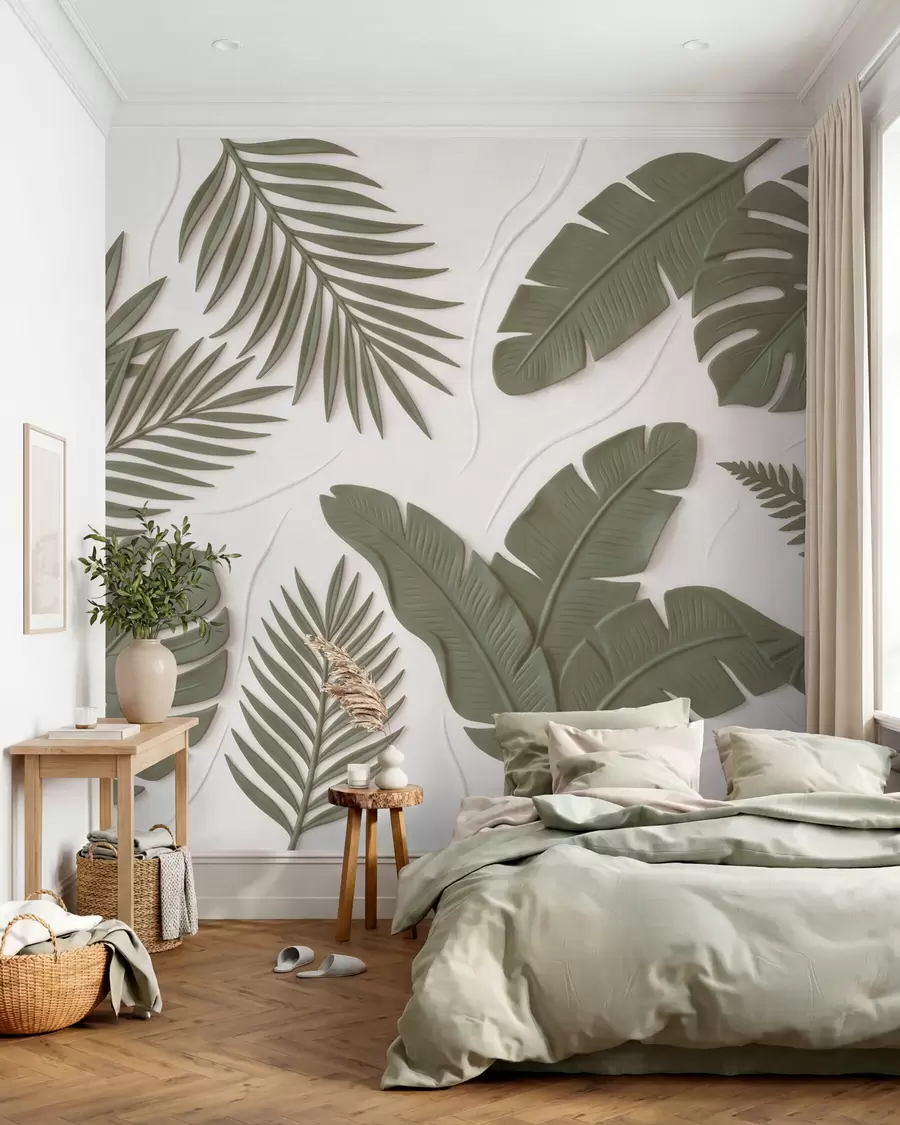 Papier peint Feuilles vertes texturées w09995