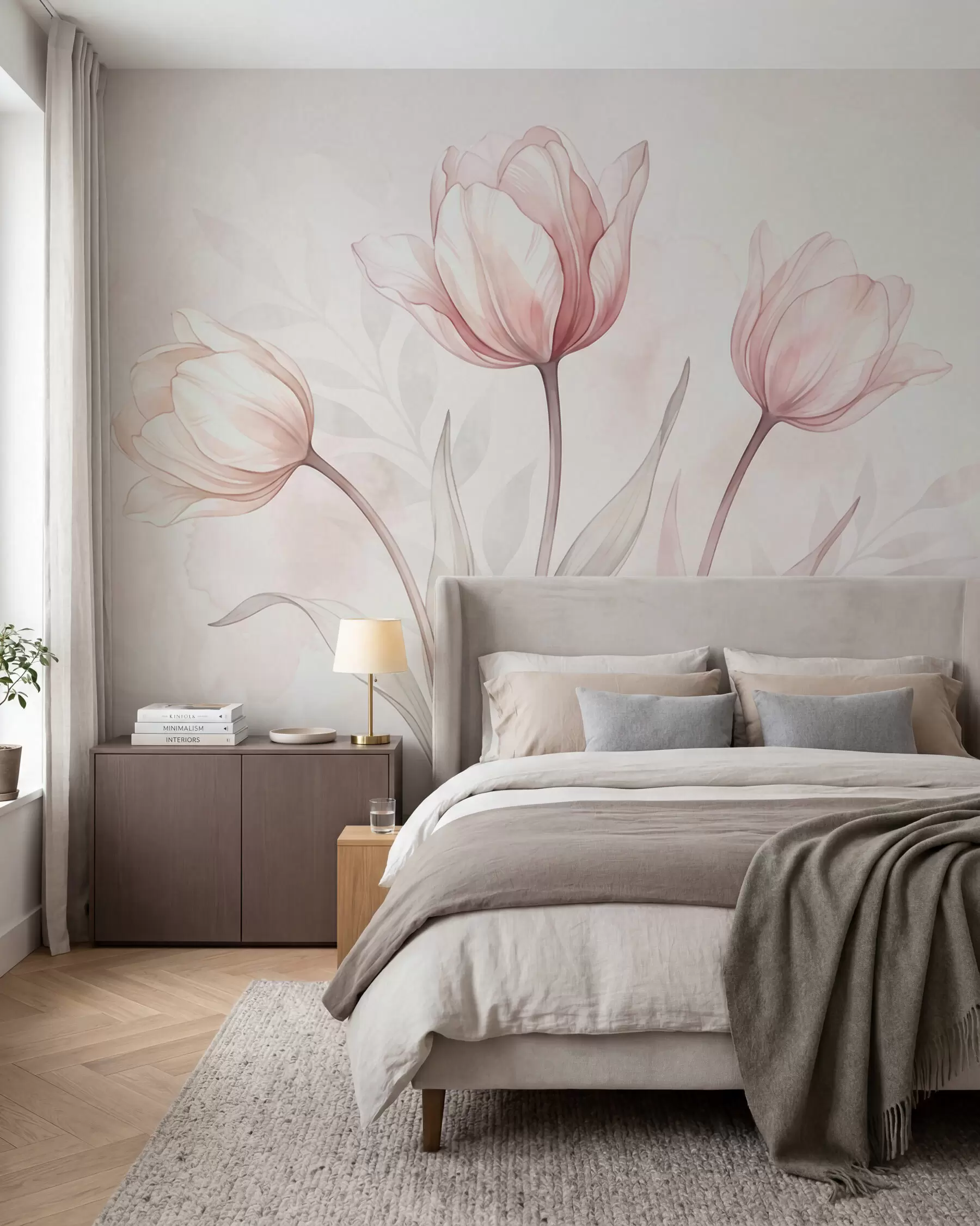 Papier peint Des tulipes délicates, dans un style aquarelle w10005