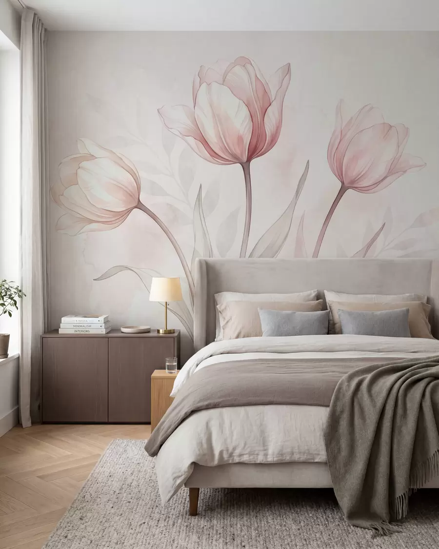 Papier peint Des tulipes délicates, dans un style aquarelle w10005