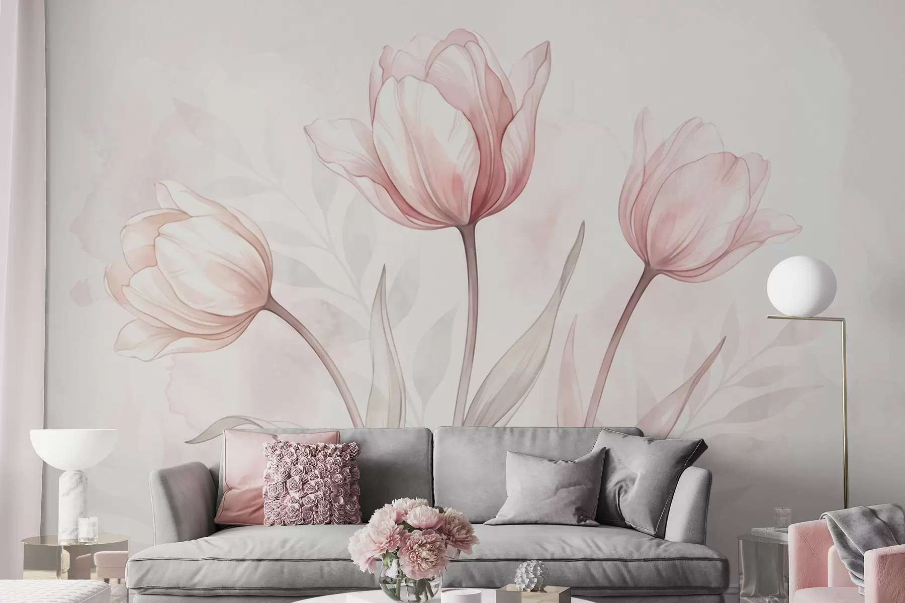Papier peint Des tulipes délicates, dans un style aquarelle w10005
