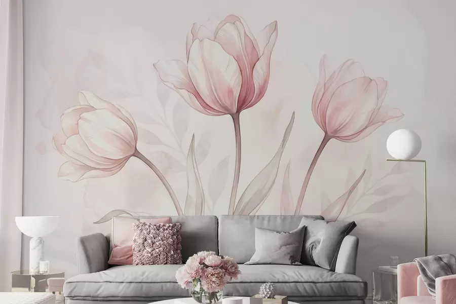 Papier peint Des tulipes délicates, dans un style aquarelle w10005