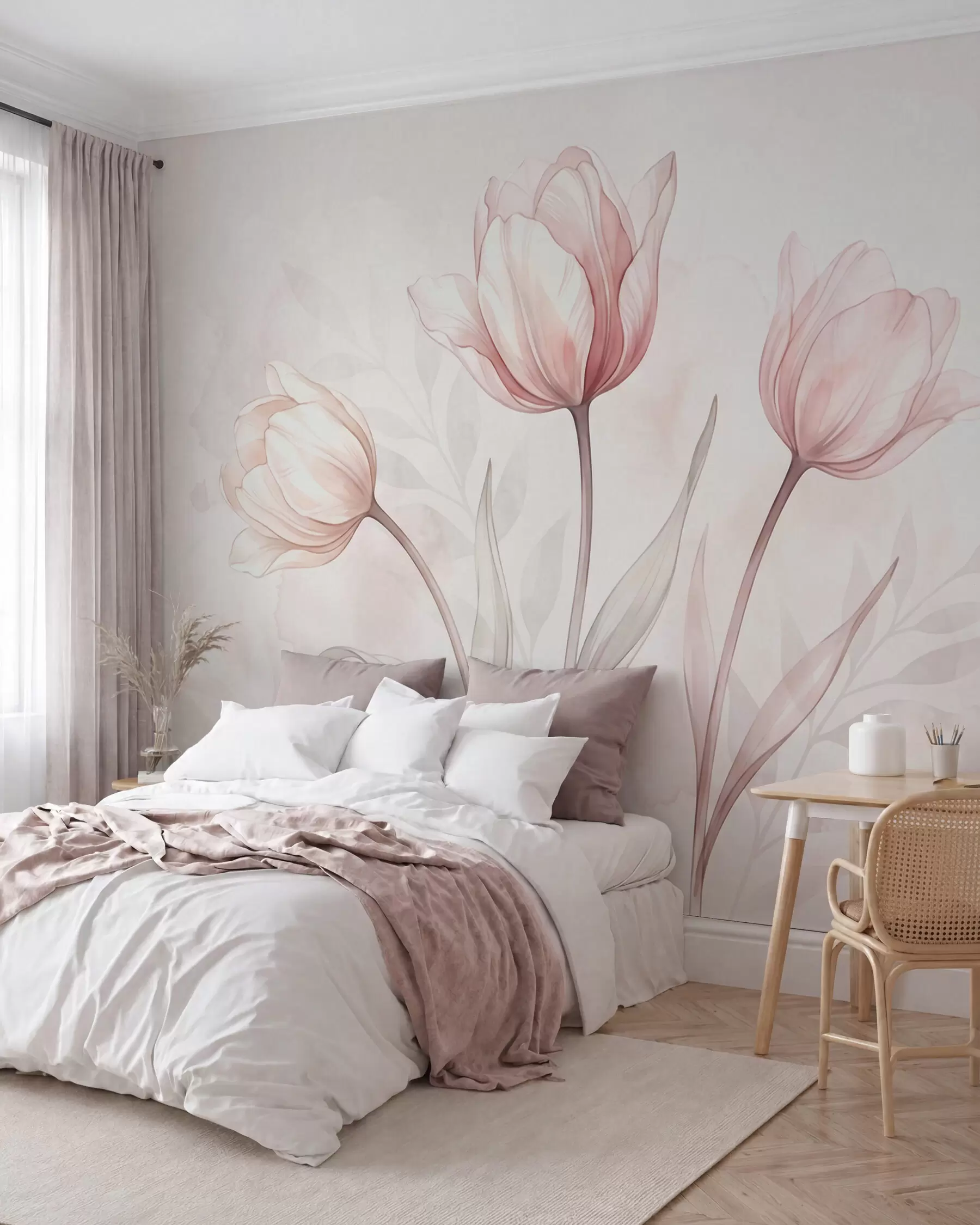 Papier peint Des tulipes délicates, dans un style aquarelle w10005