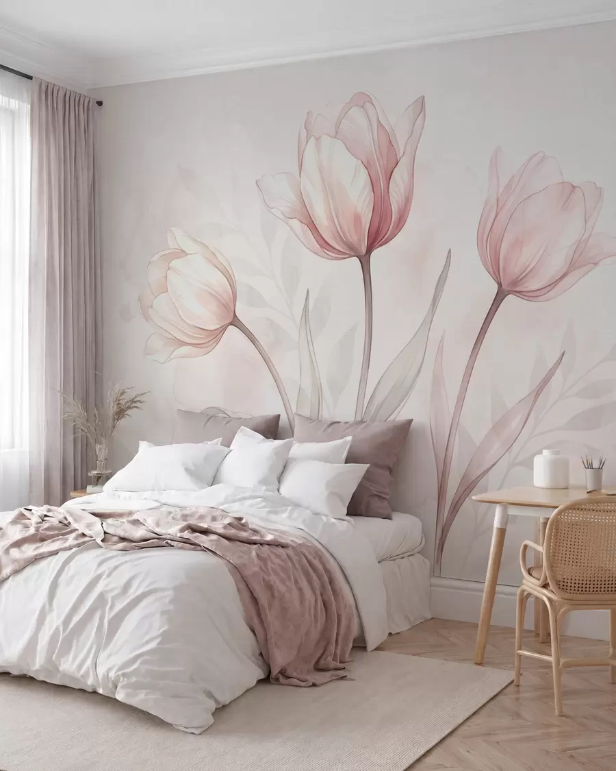 Papier peint Des tulipes délicates, dans un style aquarelle w10005