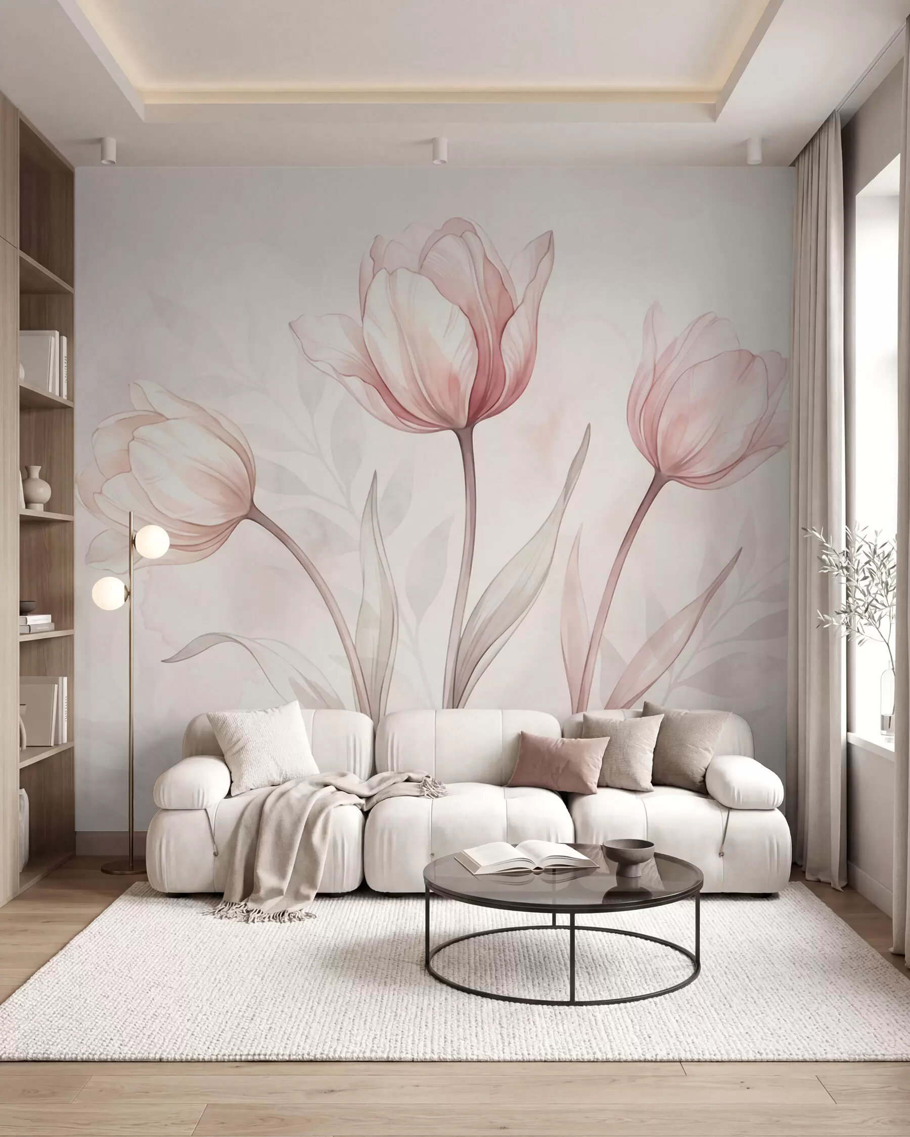 Papier peint Des tulipes délicates, dans un style aquarelle w10005