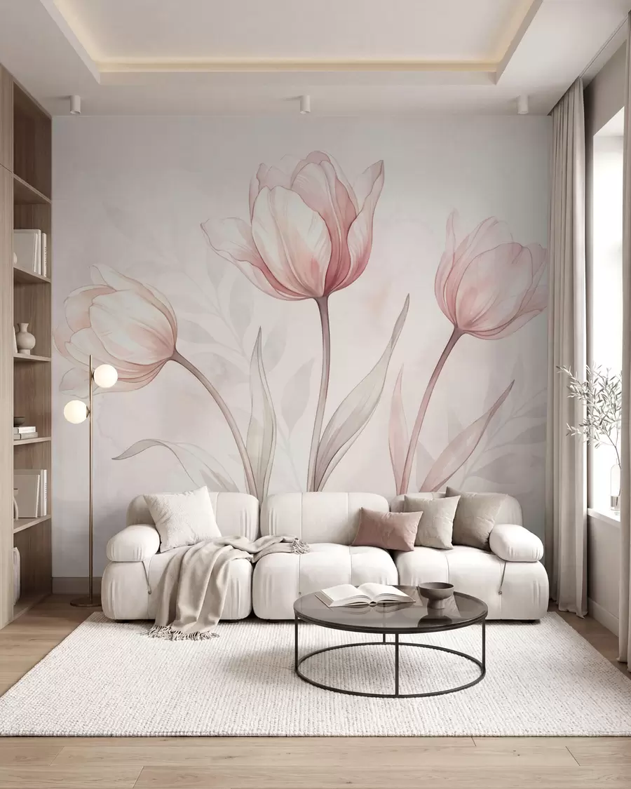 Papier peint Des tulipes délicates, dans un style aquarelle w10005