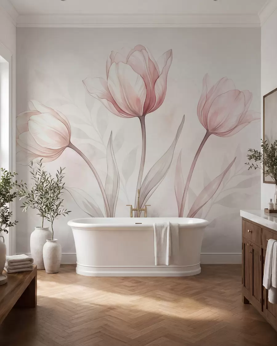 Papier peint Des tulipes délicates, dans un style aquarelle w10005