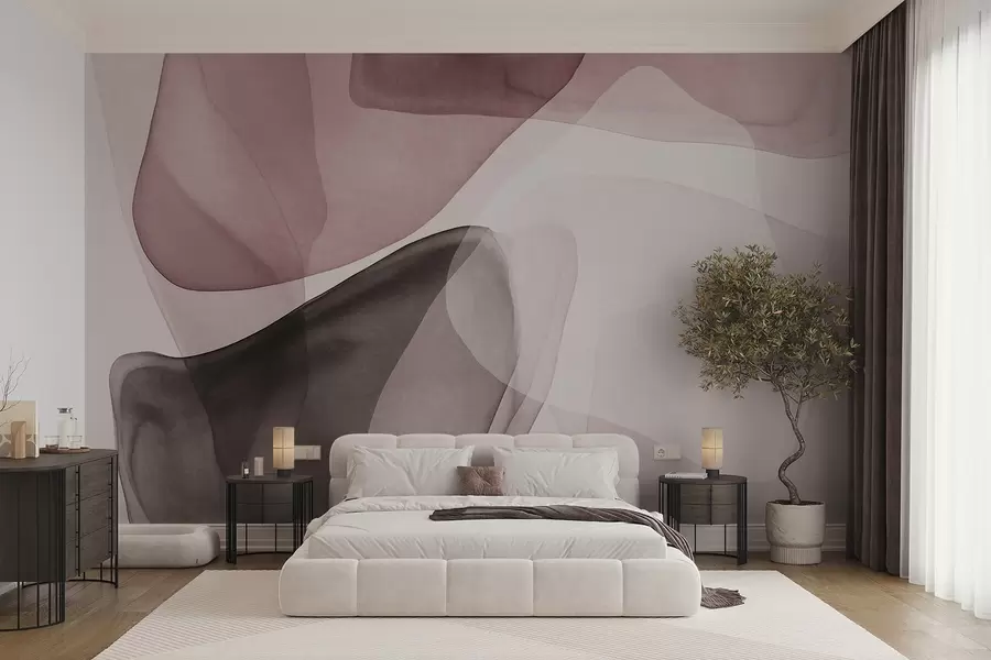 Papier peint Formes abstraites dans des nuances de rose et de marron foncé, effet de couches texturées et translucides w10022v1