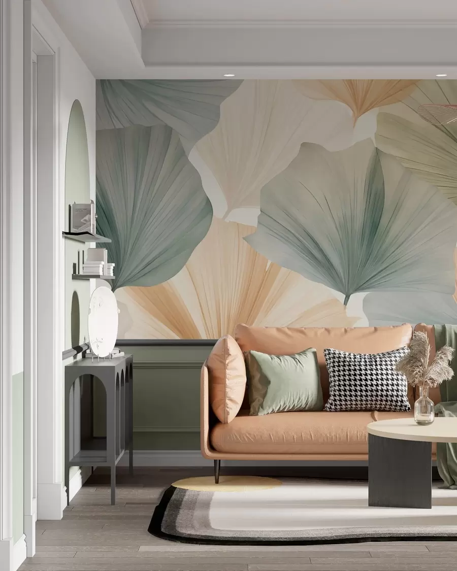 Papier peint Feuille de ginkgo ronde w05772