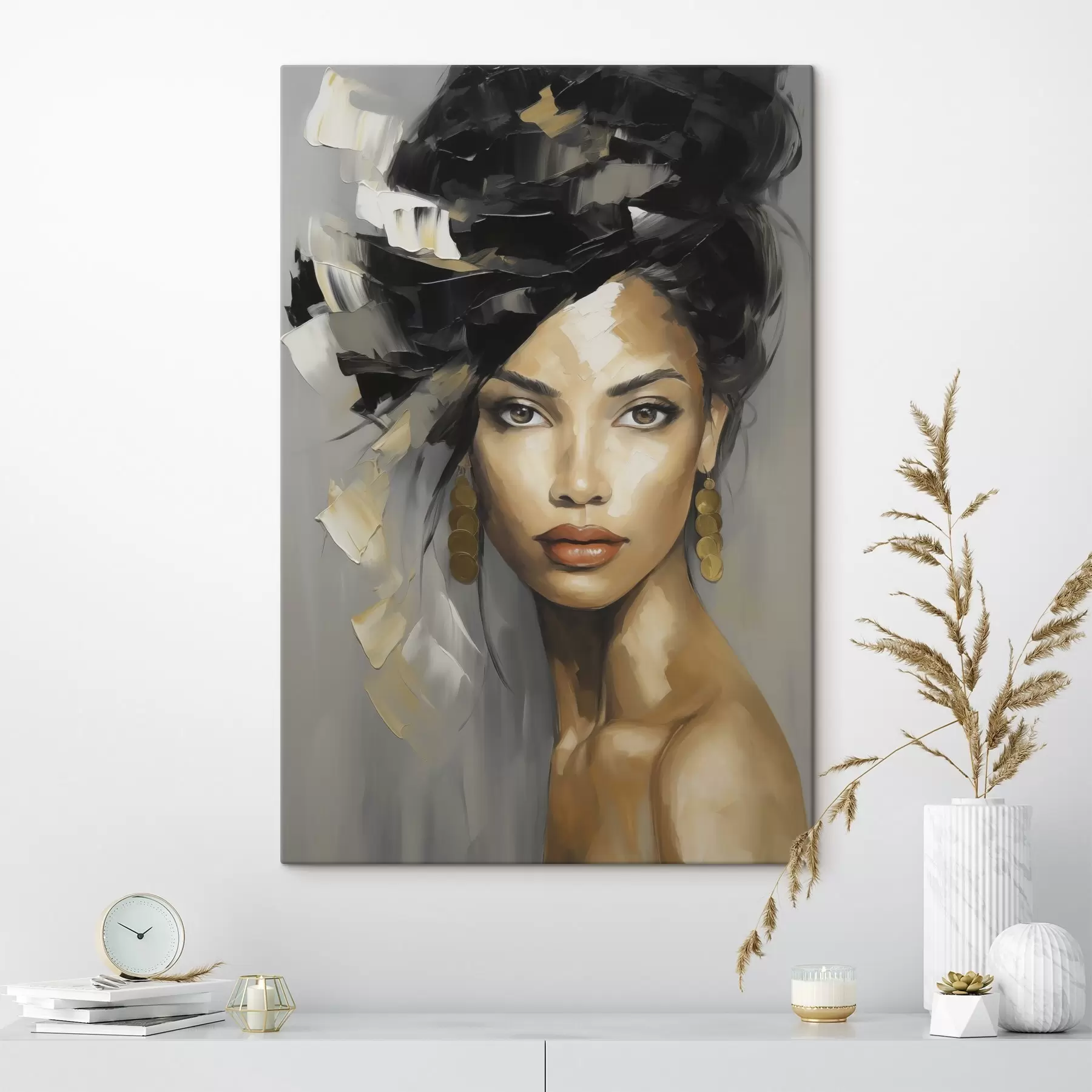 Tableau Portrait féminin abstrait, imitation de peinture s50371