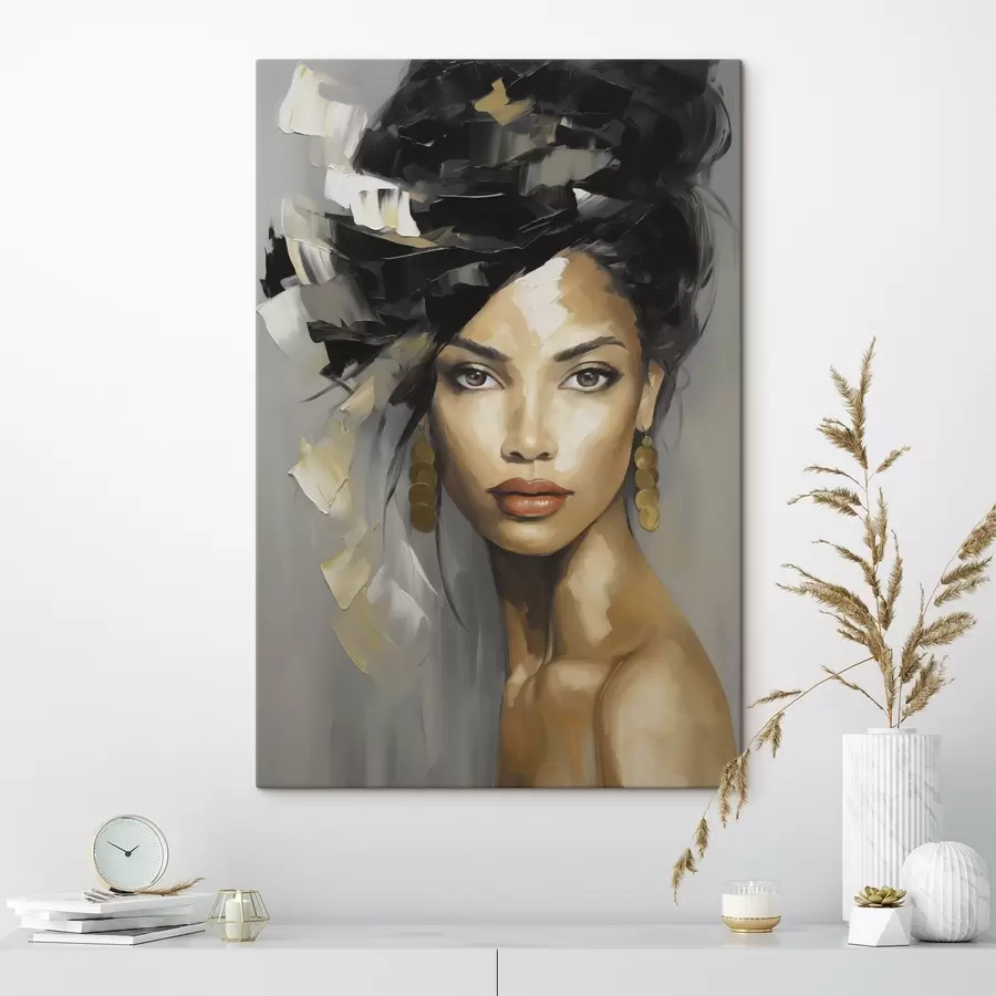 Tableau Portrait féminin abstrait, imitation de peinture s50371