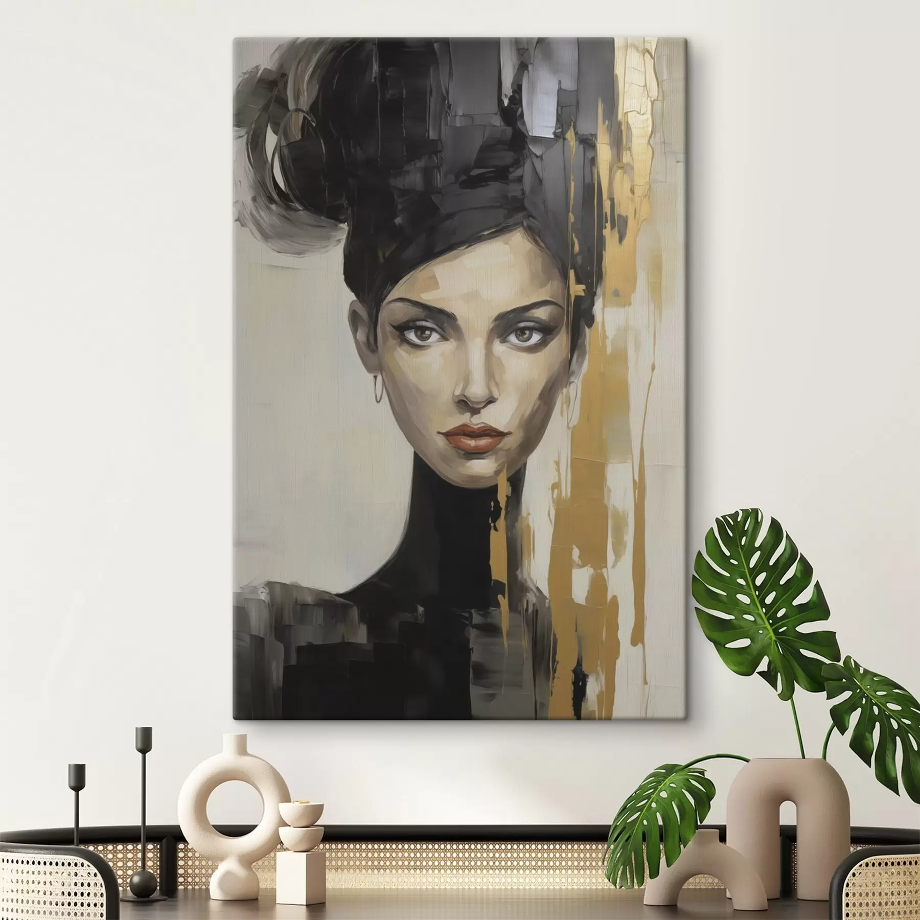 Tableau Portrait féminin abstrait, imitation de peinture s50372