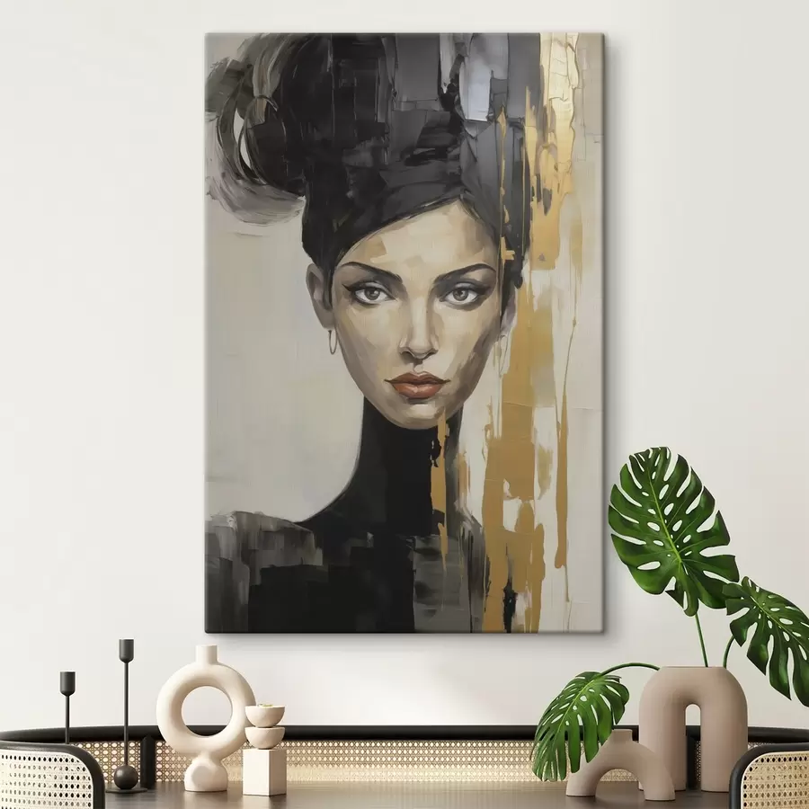 Tableau Portrait féminin abstrait, imitation de peinture s50372