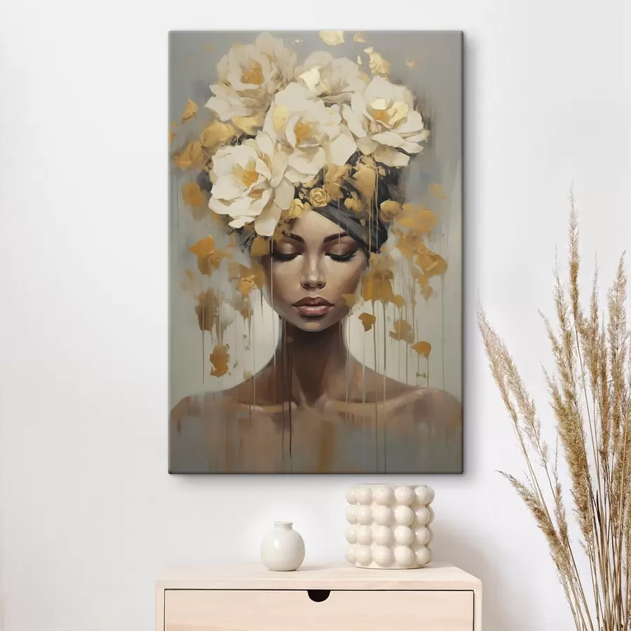 Tableau Femme abstraite avec des fleurs, reproduction d'un tableau s50382