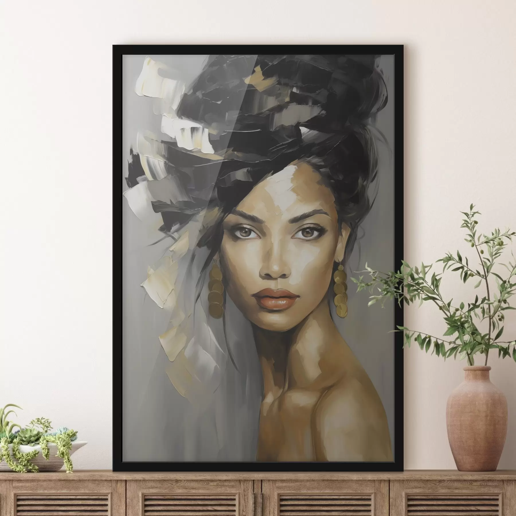 Papier peint Portrait féminin abstrait, imitation de peinture f50371