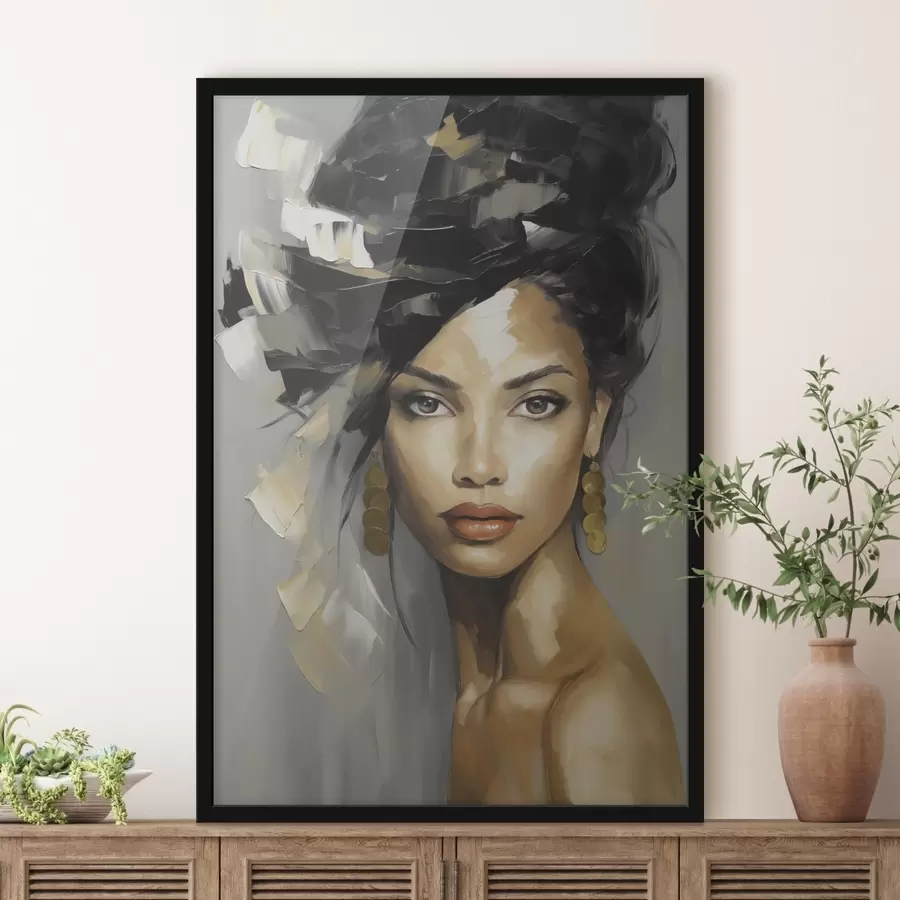 Papier peint Portrait féminin abstrait, imitation de peinture f50371
