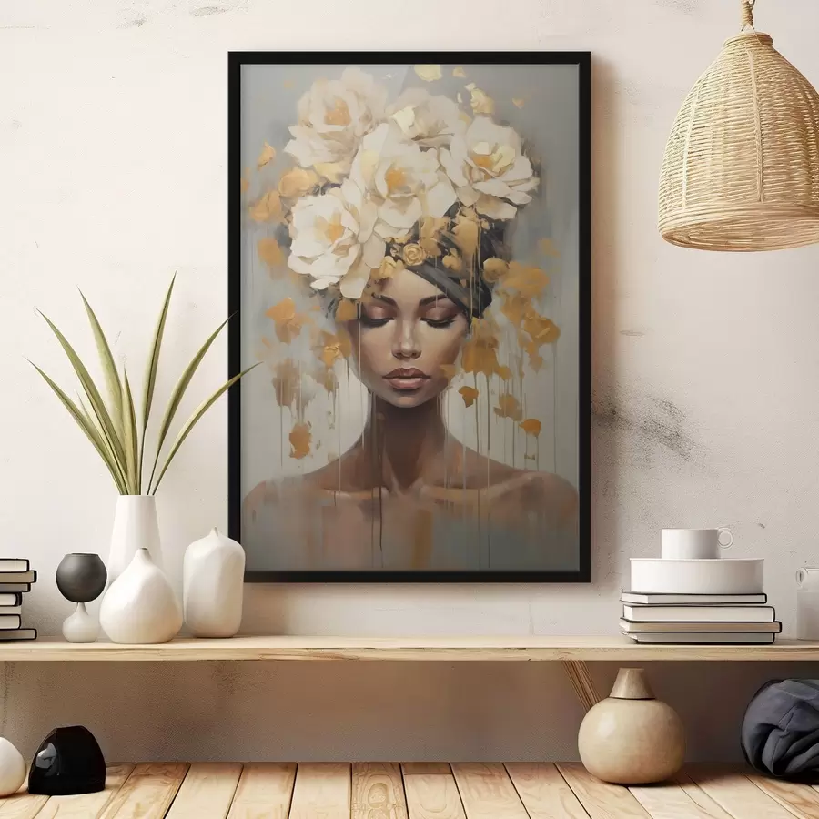 Papier peint Femme abstraite avec des fleurs, reproduction d'un tableau f50382