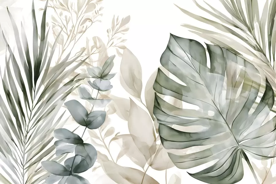 Papier peint Grandes feuilles tropicales dans un style aquarelle w05867