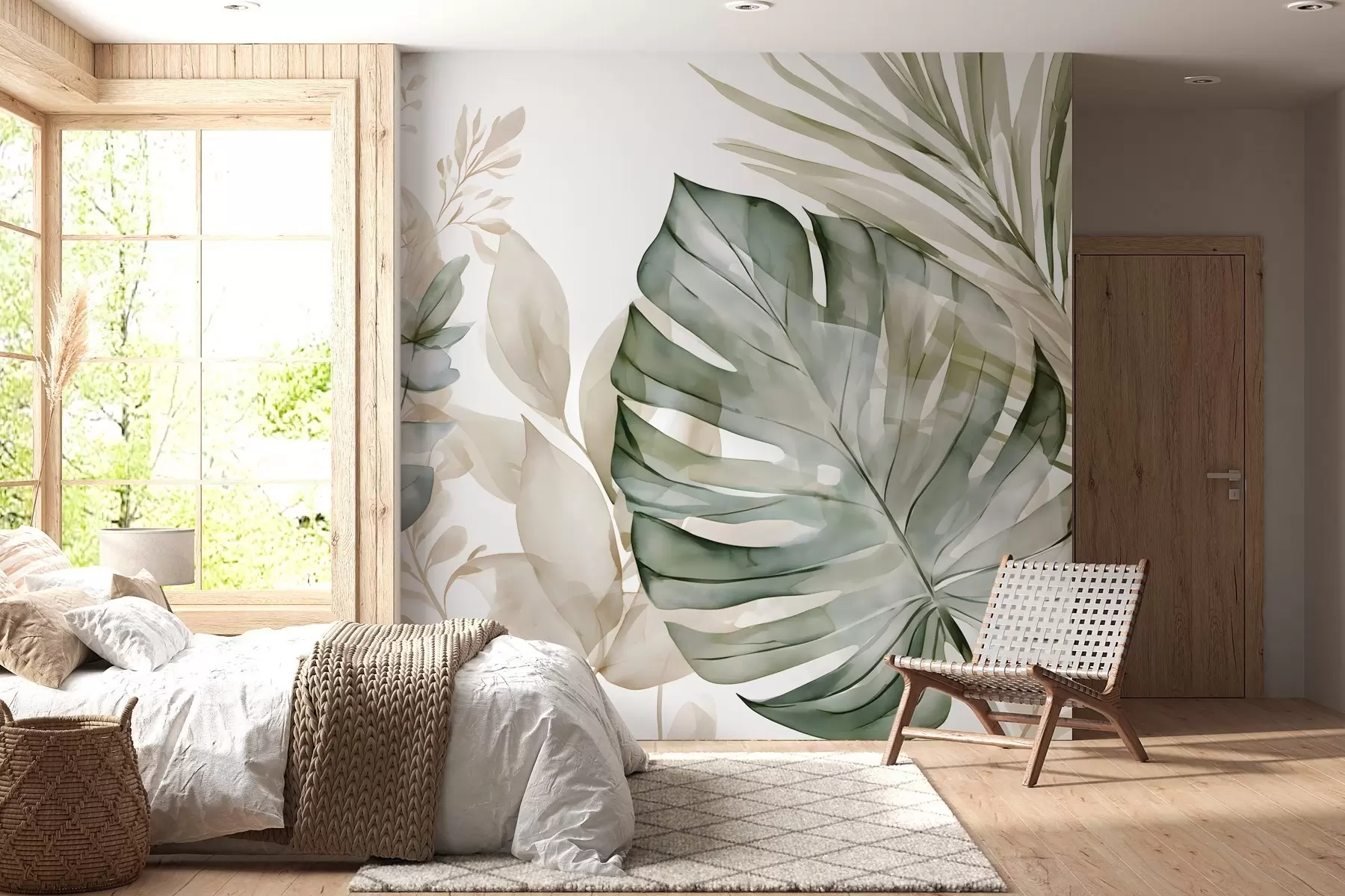 Papier peint Grandes feuilles tropicales dans un style aquarelle w05867
