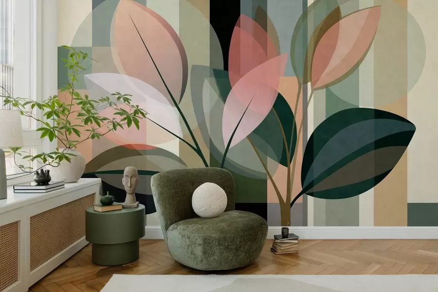 Papier peint Une œuvre abstraite élégante mettant en scène des plantes w05871