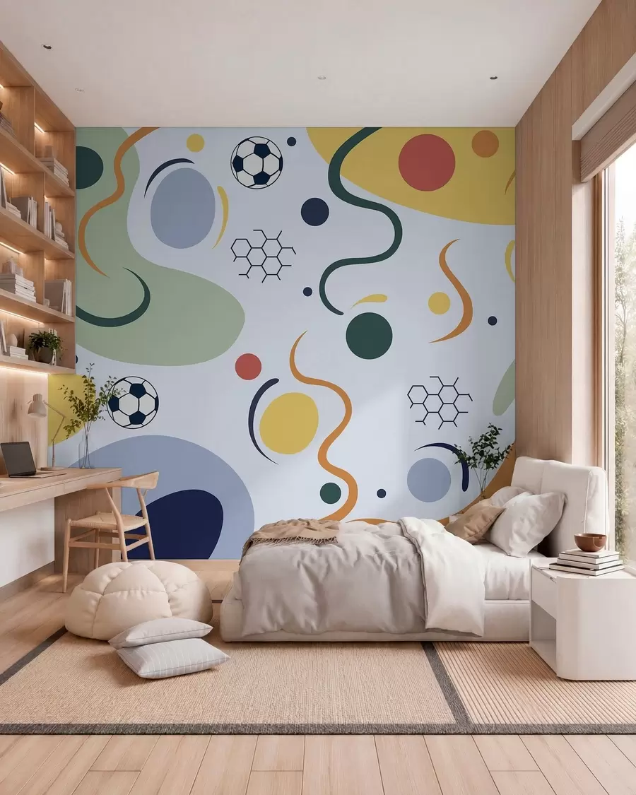 Papier peint Formes abstraites, ballons de football, lignes et cercles w05142v2