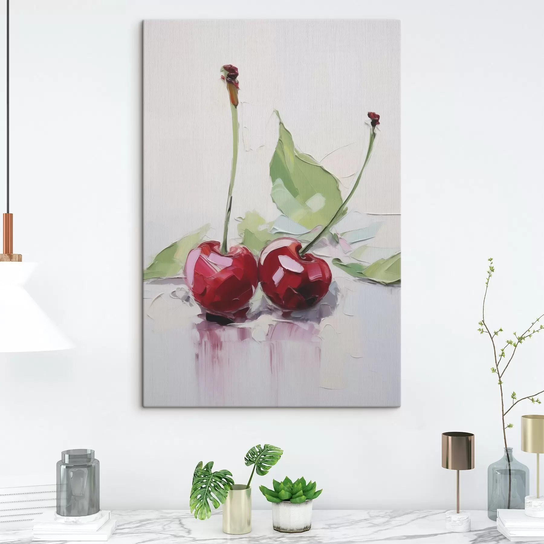 Tableau Cerises, peinture d'imitation s50414