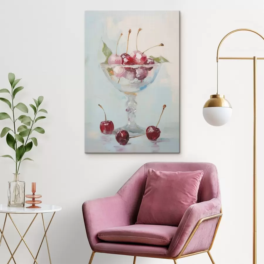 Tableau Des cerises dans un vase, reproduction d'un tableau s50415