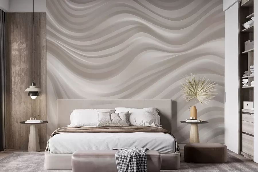 Papier peint De larges lignes ondulées dans des tons beiges et crème doux w09835