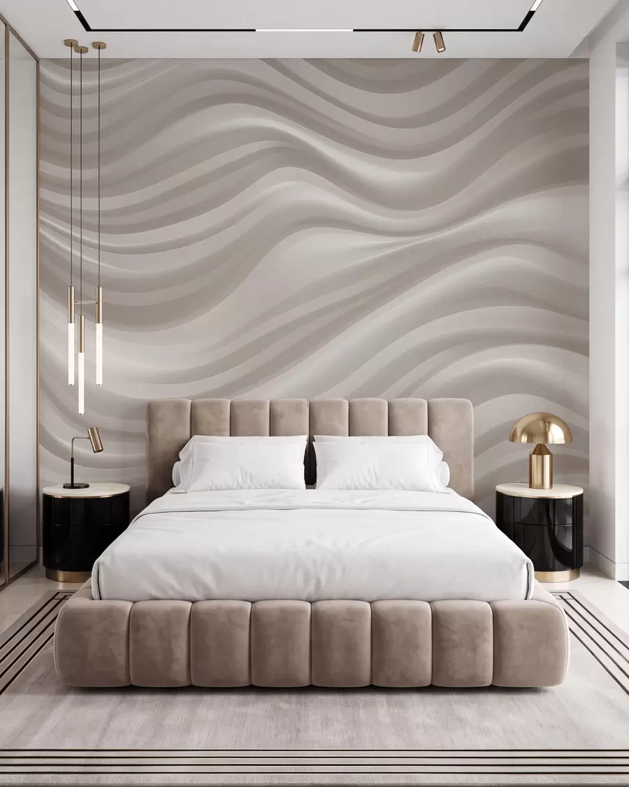 Papier peint De larges lignes ondulées dans des tons beiges et crème doux w09835