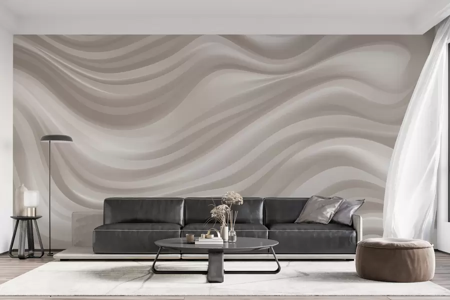 Papier peint De larges lignes ondulées dans des tons beiges et crème doux w09835