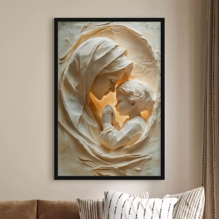 Papier peint Une femme et un enfant au milieu de formes décoratives aux lignes fluides f50433