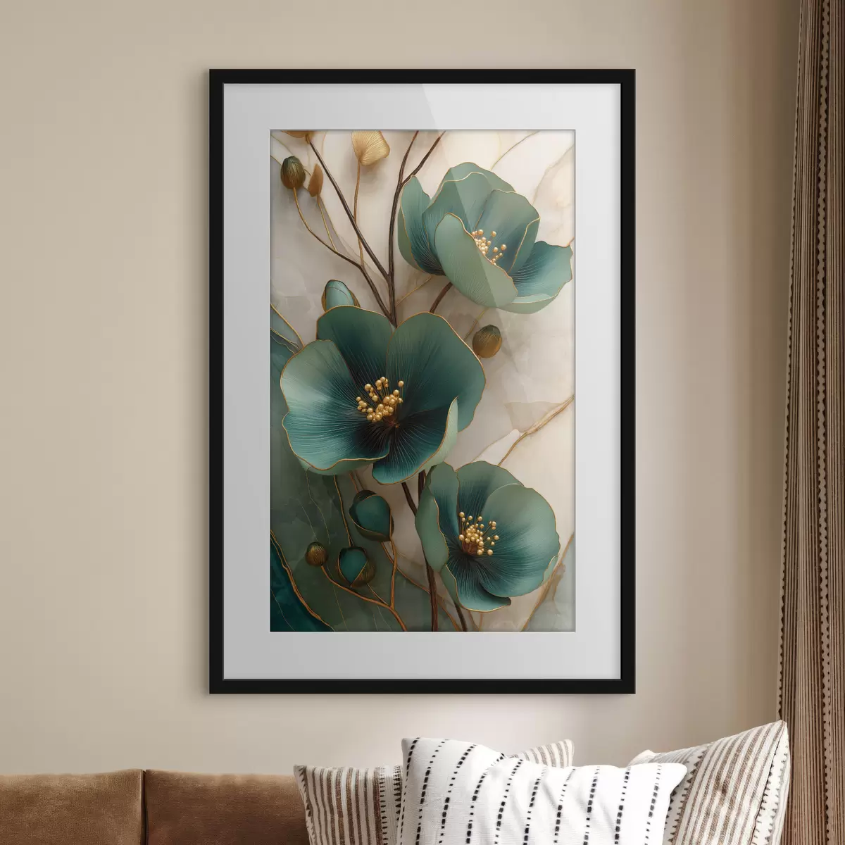Poster Fleurs turquoise ornées d'étamines décoratives f50435