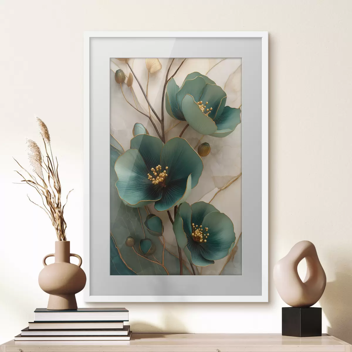 Poster Fleurs turquoise ornées d'étamines décoratives f50435