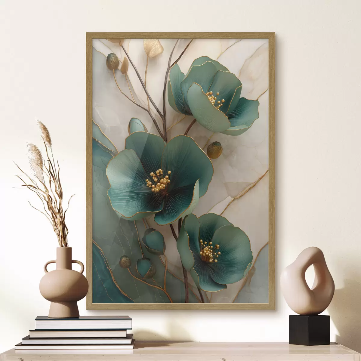 Poster Fleurs turquoise ornées d'étamines décoratives f50435