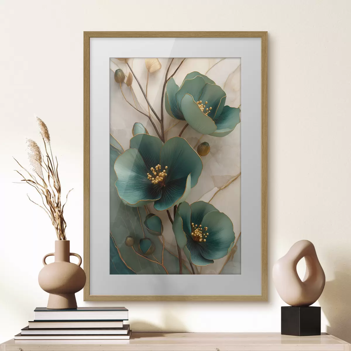Poster Fleurs turquoise ornées d'étamines décoratives f50435