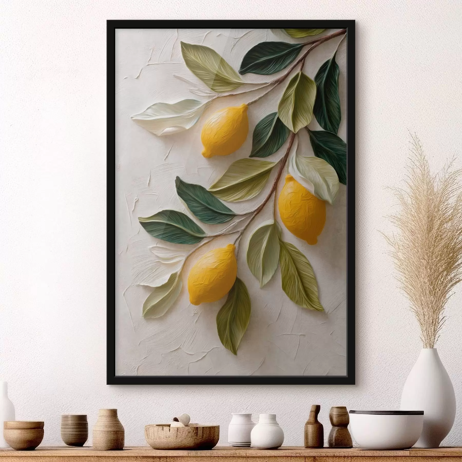 Papier peint Des citrons sur des branches aux feuilles vertes f50445