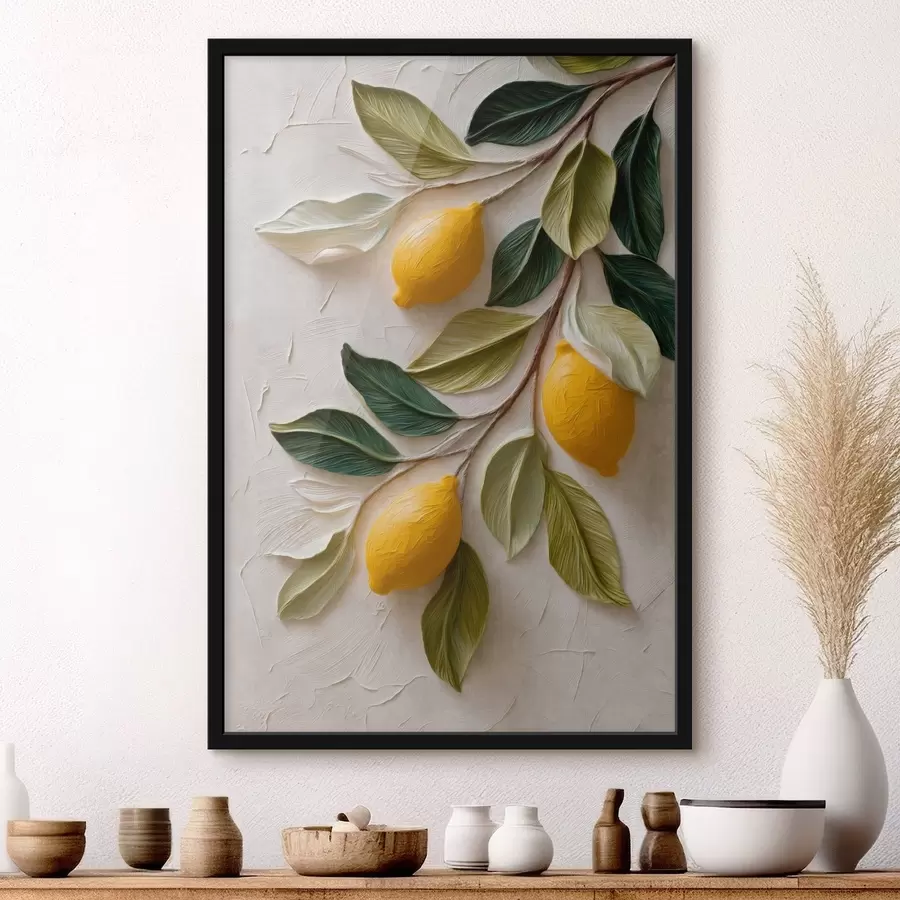 Papier peint Des citrons sur des branches aux feuilles vertes f50445