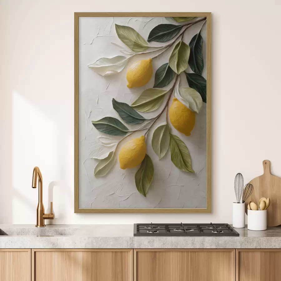 Papier peint Des citrons sur des branches aux feuilles vertes f50445