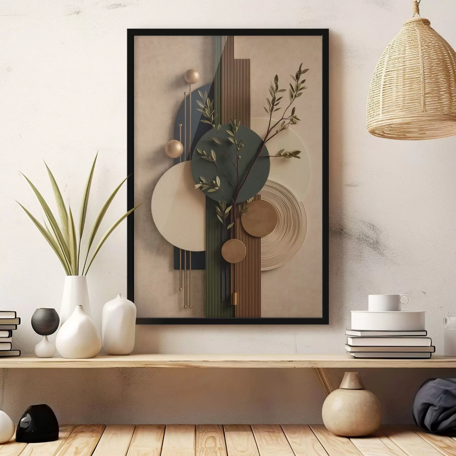 Papier peint Formes géométriques avec des branches et des feuilles f50450