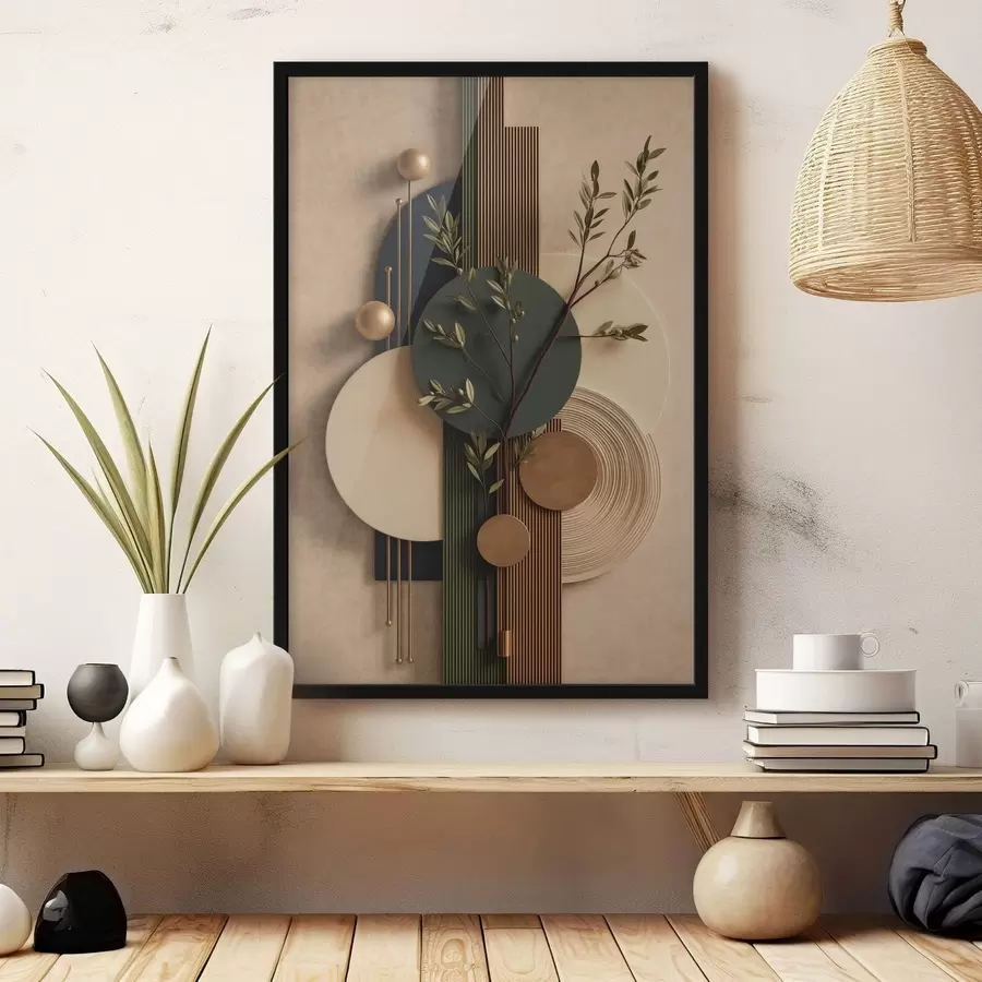 Papier peint Formes géométriques avec des branches et des feuilles f50450
