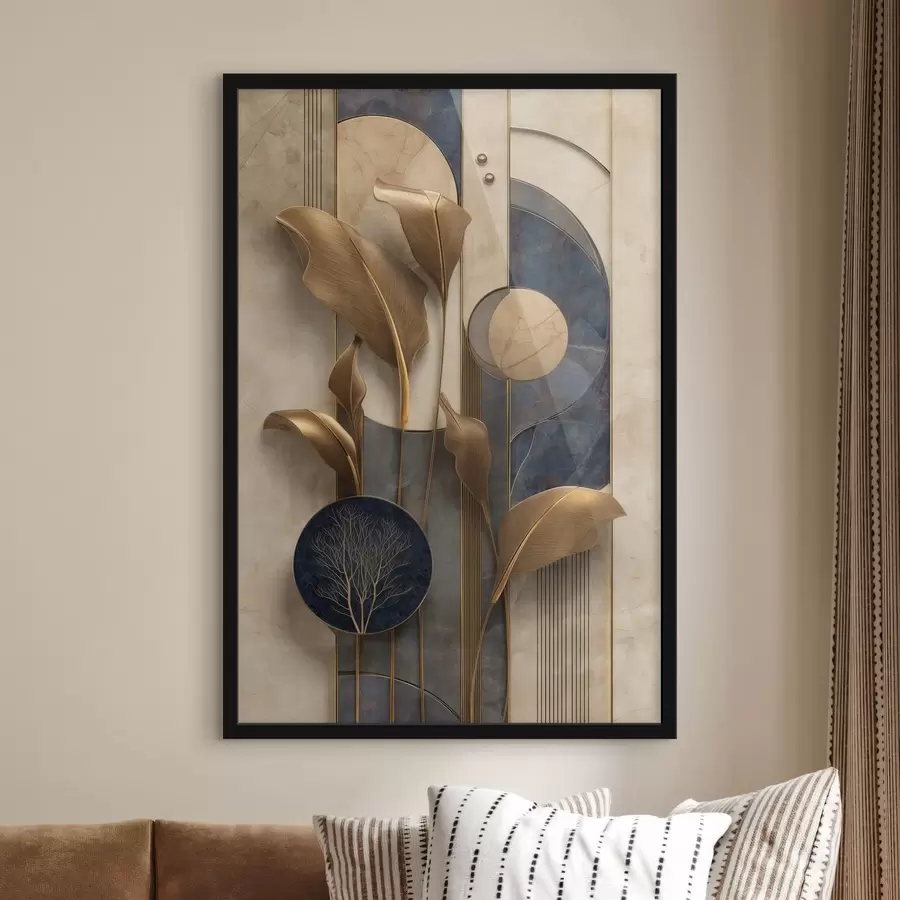 Papier peint Composition géométrique avec des feuilles aux teintes bronze f50452
