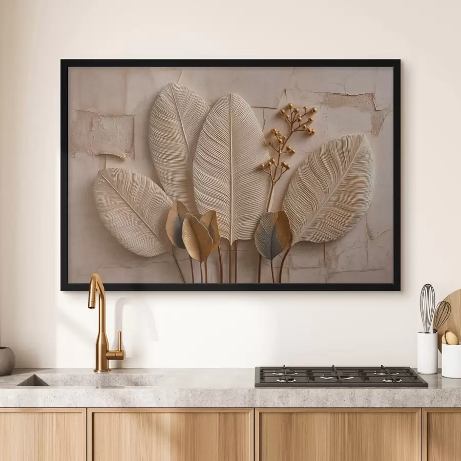 Papier peint De grandes feuilles claires et une branche décorative f50454
